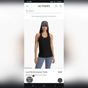 Vuori Lux Performance Tank Racerback Black Women's Large